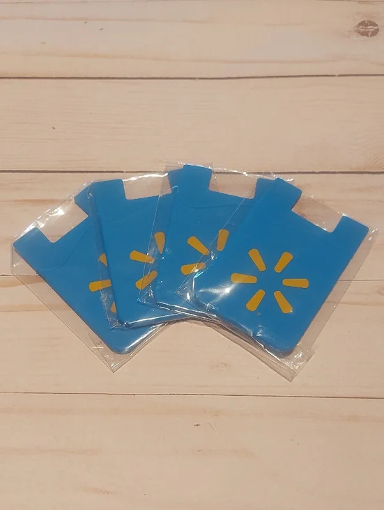 Blue Silicone Stick-On Phone Card Holder with Yellow Logo Accent