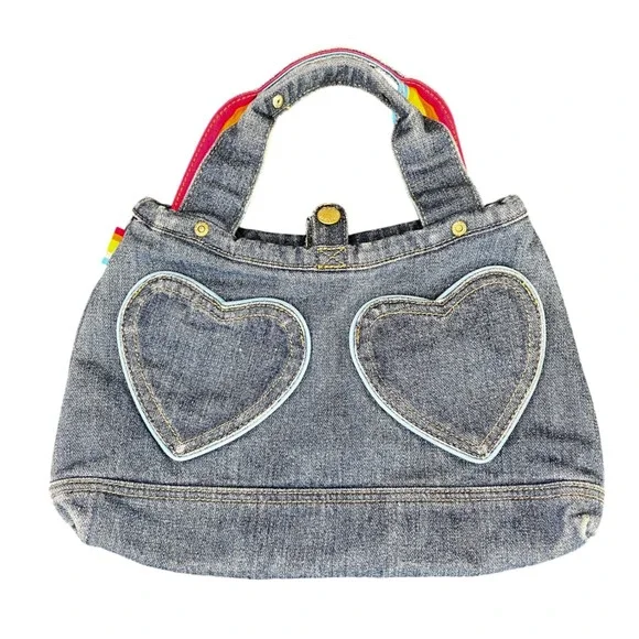Old Navy Kids Denim Rainbow Heart Handbag‎ Purse Kidcore Y2K Rainbow Hearts