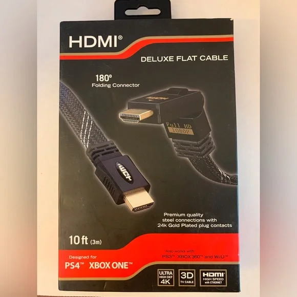 RDS Industries Deluxe Flat Cable for XBOX ONE & PLAYSTATION 4 10 foot cable