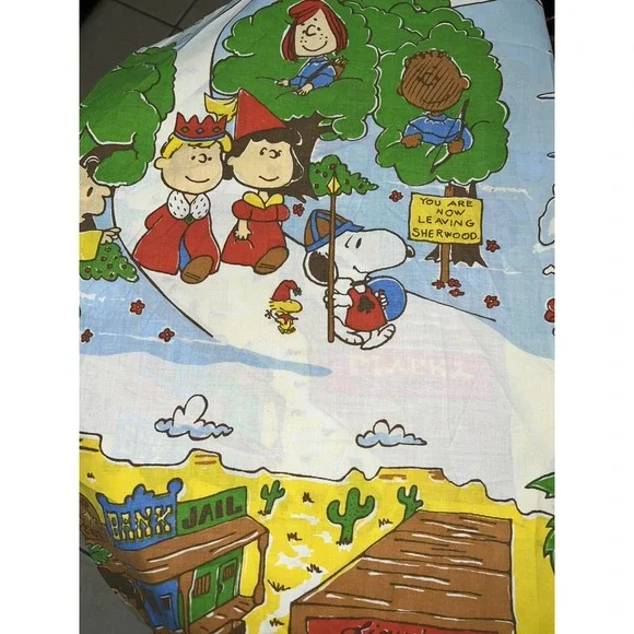 Vintage Snoopy Peanuts Twin Bed SET Space Western Pirate Beach Charlie Brown