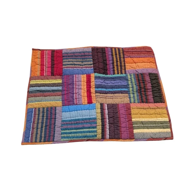 Crate & Barrel Paint Box Sham Standard Orange Red Purple Cotton Colorful Plaid