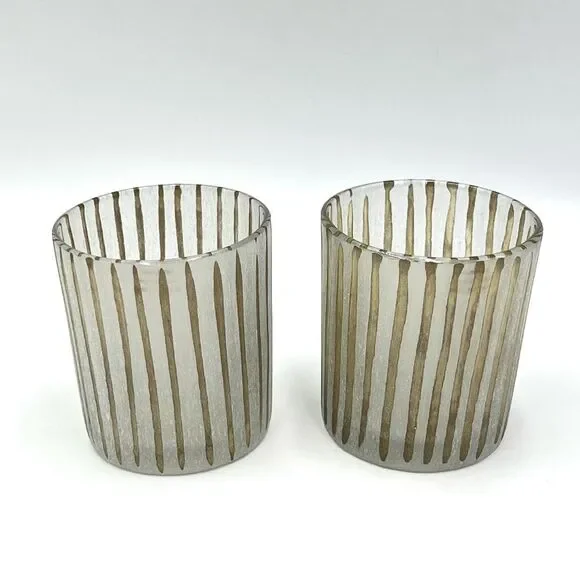 Pair of Crate & Barrel - Minx Striped Votive Candle Holders - Two (2) Set NEW‎