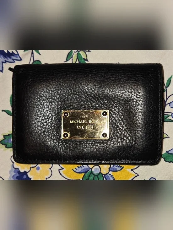 Michael Kors Black Leather Wallet with Gold Plate