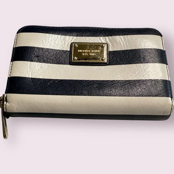 Michael Kors Navy and White Striped‎ Wallet