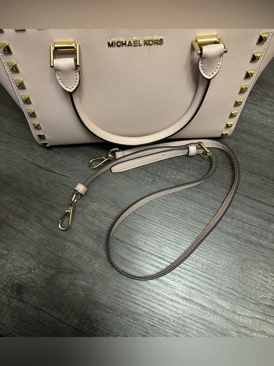 Michael Kors Blush Pink Studded Satchel with Gold Hardware