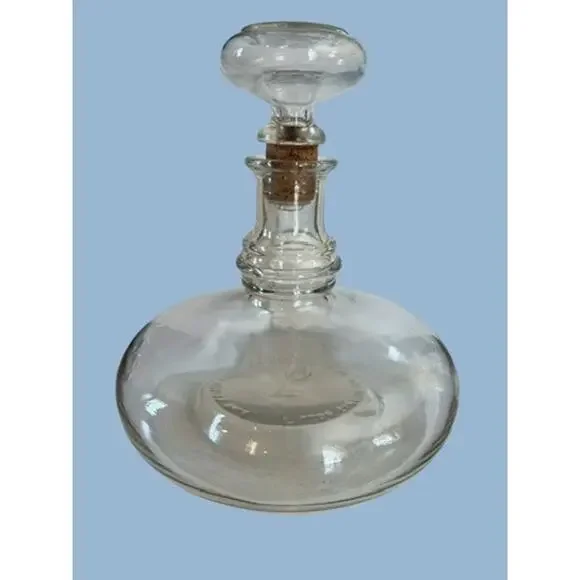 Vtg 50s MCM Clear Glass Liquor Bottle Decanter Cork Stopper Bar Retro Decor Wine