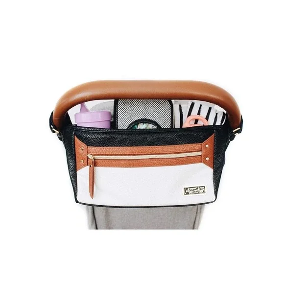 Itzy Ritzy Color Block stroller bag Black Brown Cream Herringbone NEW