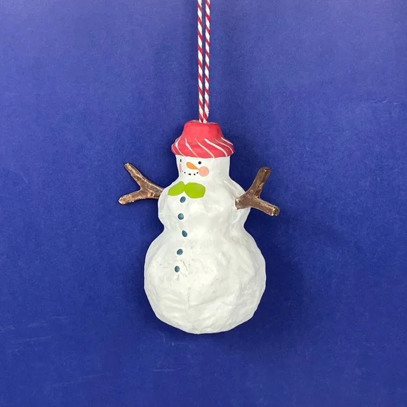 Crate & Barrel Paper machete Snowman ornament w/ tag