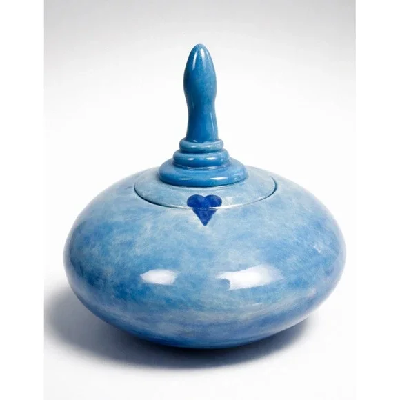 Vintage Ceramic Lidded Vessel Pot Keepsake Box Azure Cobalt Artist Signed Glossy