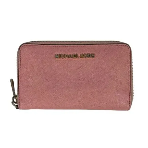 Michael Kors Jet Set Travel Rose Pink Zip Tech Phone Case Wallet Clutch