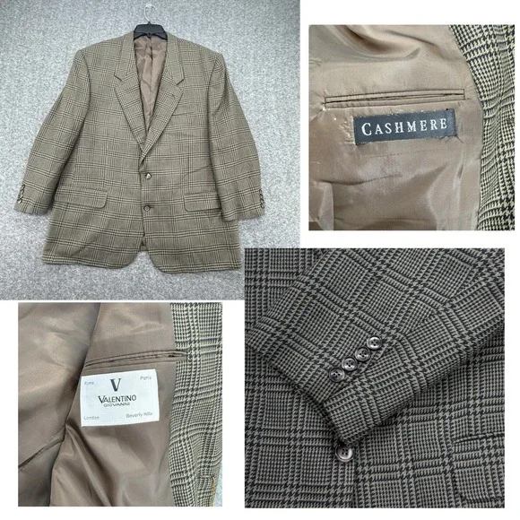 Giovanni Valentino Cashmere Glen Plaid Tweed Jacket Sport‎ Coat Brown 44