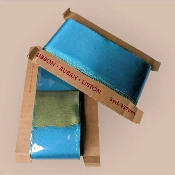 Crate&Barrel Teal & Green 2 Inch Wide Satin Ribbon 2 Count