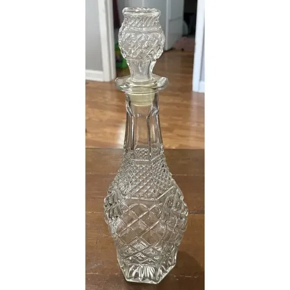 vintage glass bottle Liquor Bar 14” , Clear Glass Decanter