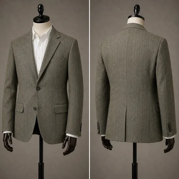 Jos A Bank Blazer Mens 46L Brown Herringbone Wool Two Button Sport Coat Long