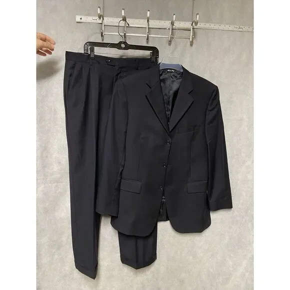 Gianni Manzoni Suit‎ Men 40R Blue Windowpane 3 B Italy Super 140 Pants 33 Luxury