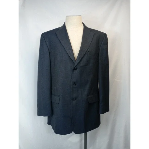 Haggar Collections Mens Sport‎ Coat Blazer 44L Blue Gray Nailhead 3-Button