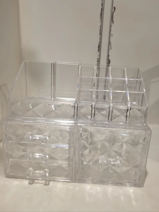Clear Acrylic Cosmetic Organizer with Drawers and Compartments