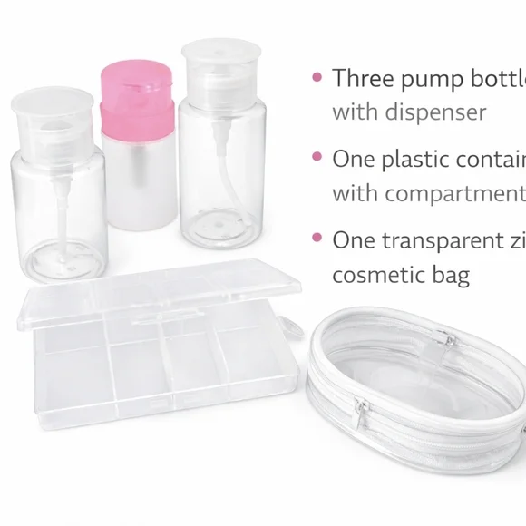 Travel Bottle Set Cosmetic Kit TSA Approved Refillable Pump Bottles Bag