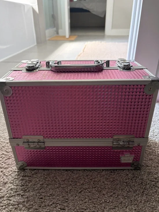 Caboodles Pink Textured Makeup Train Case