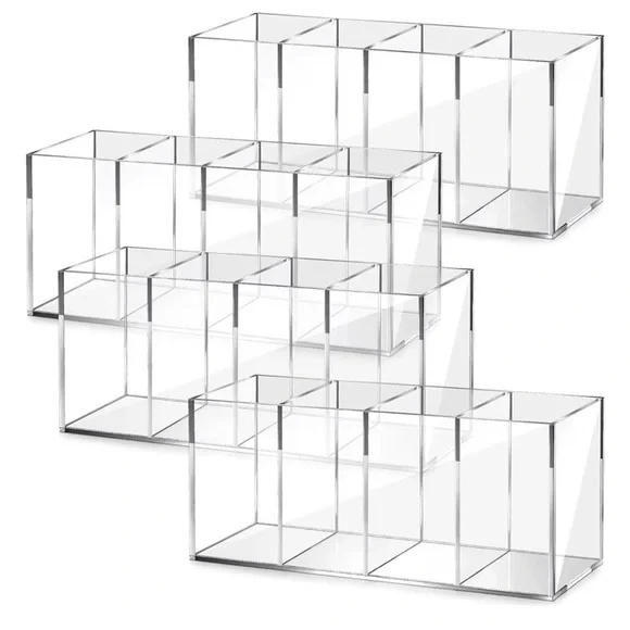 4 compartment clear acrylic pen/brush/makeup storage - set of 4