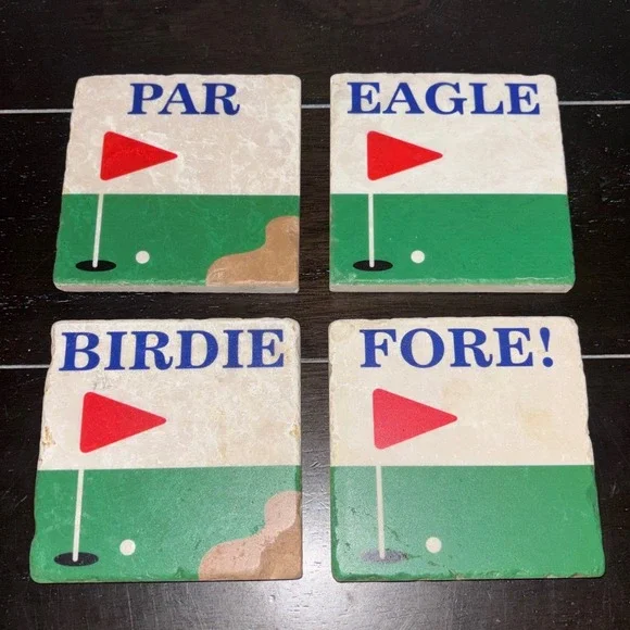 Set of 4 Par Eagle Birdie Fore |‎ Studio Vertu Handcrafted Marble Golf Coasters