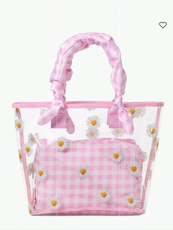 Iscream Daisy Love Clear Tote & Gingham Pink Pouch BNWT SO RETIRED