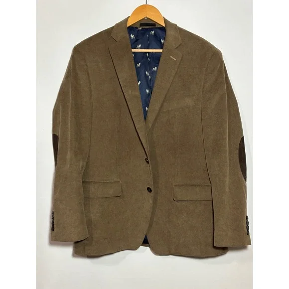 Lauren‎ Ralph Lauren Mens 40R? Blazer Jacket Brown Elbow Patches Bulldog Lined