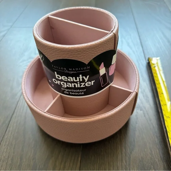 Taylor Madison Designs Pink Faux Leather Rotating Makeup Organizer Brush Holder