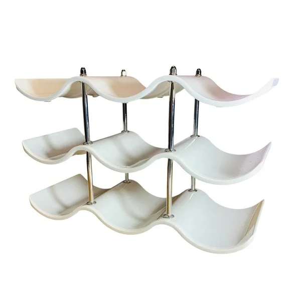 Vtg MCM Wave Design Wine Rack 9 Bottle‎ Lucite Acrylic Chrome Countertop Retro