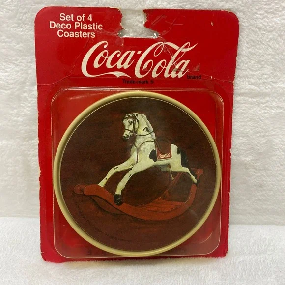 Coca Cola Plastic Coasters‎ Set 4 Rocking Horse Vintage Made in USA