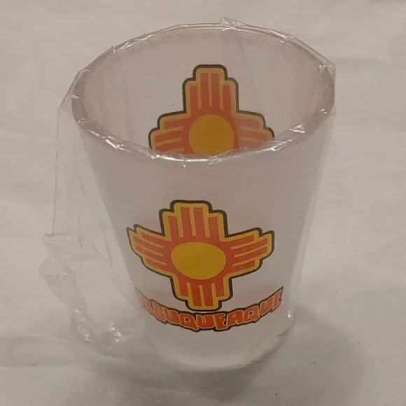 Albuquerque, NM Frosted Shot Glass w/Zia Symbol