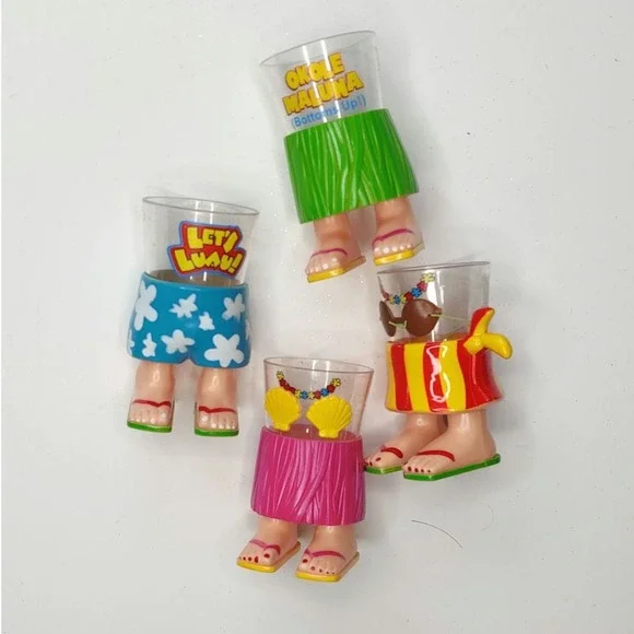 Aloha Hawaiian Hula Girl and Board Shorts Plastic Shot Glasses His and Hers Set