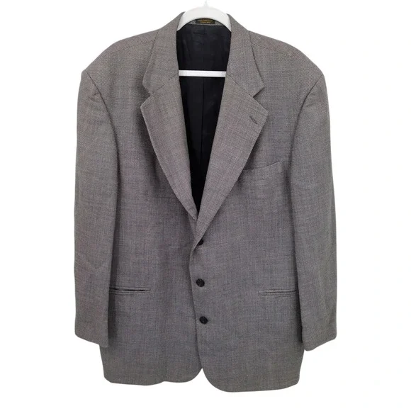 Oscar‎ de la Renta Men's 100% Wool Grey Herringbone 2-Button Blazer Jacket 48L