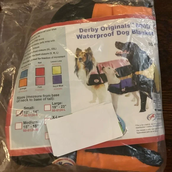 SizeSmall Derby Orginals 600D Waterproof Dog Blanket: Orange: Brand New
