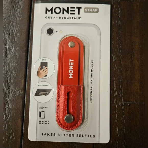 Metallic Red Monet Smartphone Strap Grip Kickstand, New in Factory Sealed Pack