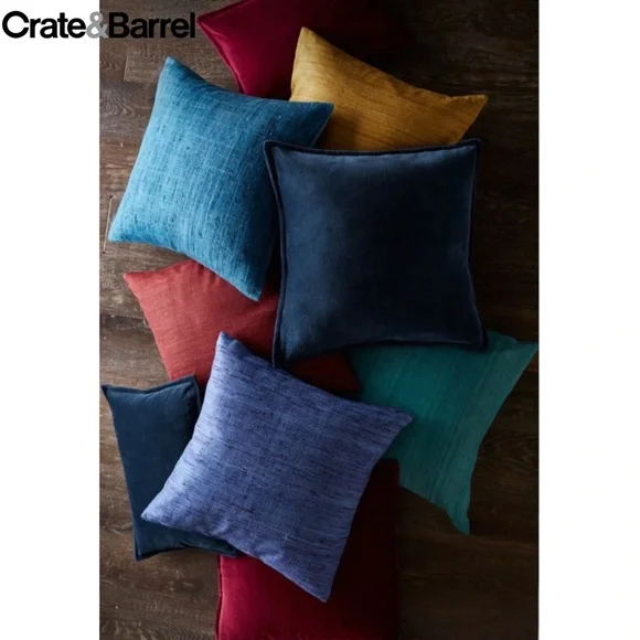 Crate&Barrel Hayward Silk Throw Pillow Cover in Navy Blue