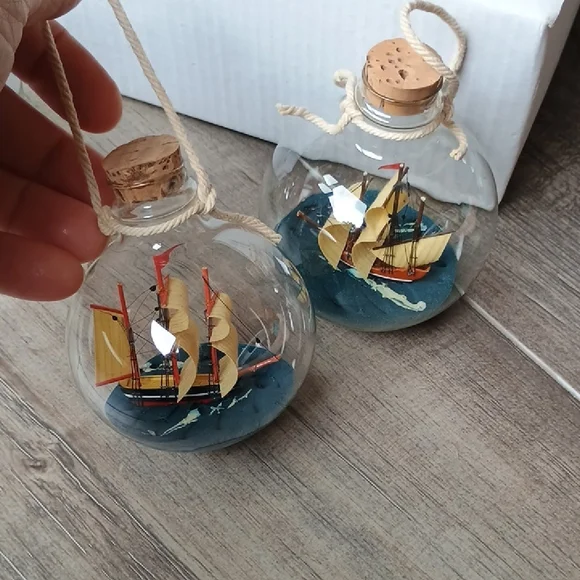 Crate&Barrel Nautical Glass Ornaments With Cork Set Of 12