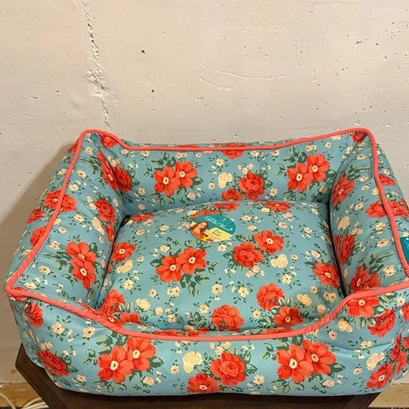 The Pioneer Woman Floral Pet Bed in Red and Blue