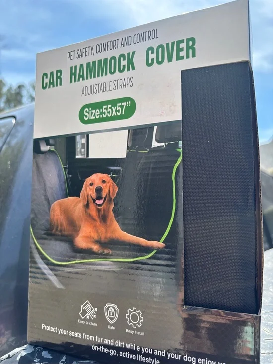 Car Hammock Cover for Dogs - Black with Green Trim 55x57 inches