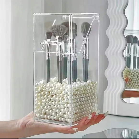 1/$15OR2/$25 Clear Acrylic Makeup Brush Holder with Pearls