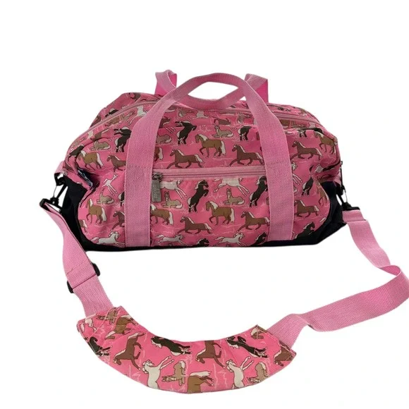 Wildkin Kids Pink Horse Print Duffel Bag Overnight Travel Gym Bag with‎ Strap