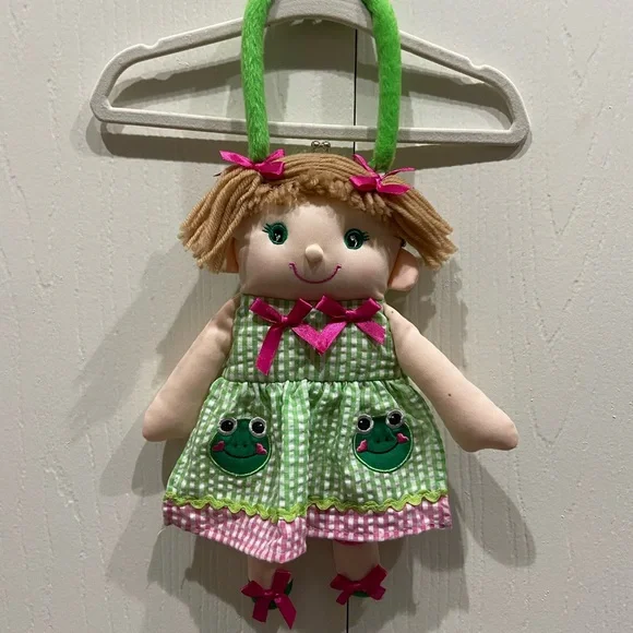 Doll Purse Kisslock Snap Closure Frog Embellished Dress