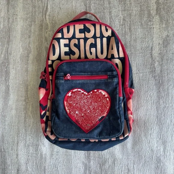 Desigual Kids Backpack with Red Heart and Blue Base