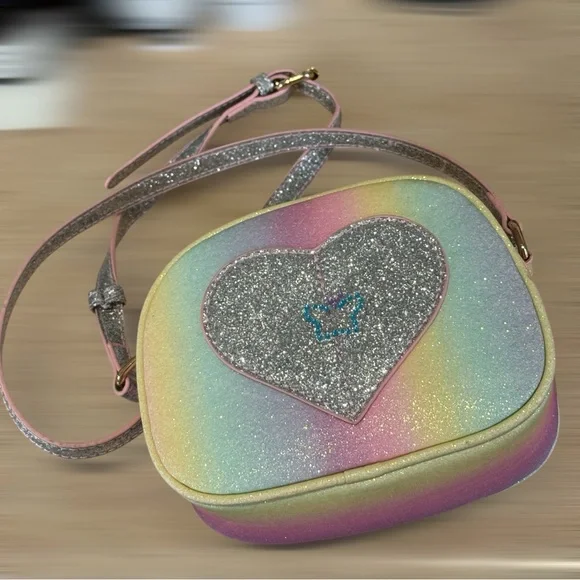New Mipasties Heart Rainbow Glitter Crossbody Purse | Kids Mini Bag