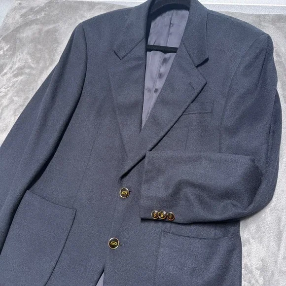 S.T. Dupont Cashmere Blazer Mens 48 (Fits US 40) Navy Sport Coat Luxury