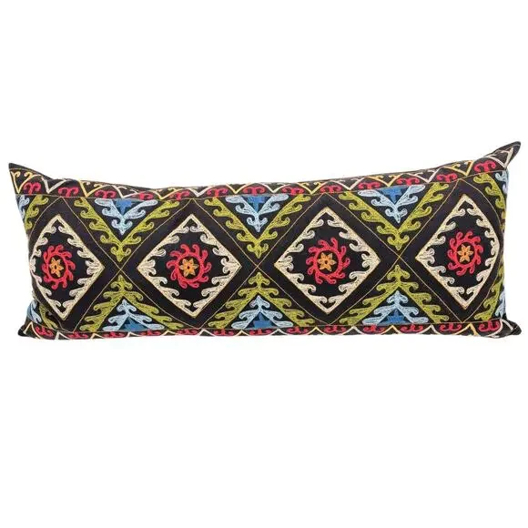 Crate & Barrel Lumbar Throw Pillow 36x14 Feather Down Embroidered Decorative