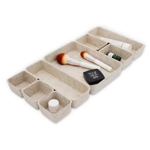 Desk Drawer Organizer Tray Set Beige Felt Office Storage 8 Piece Oatmeal