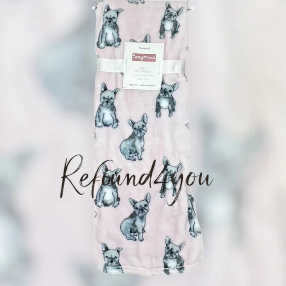 Cozy Moments - ‘Frenchie Pink/Gray’ Plush Throw. 50” x 70”. NWT. Last one!
