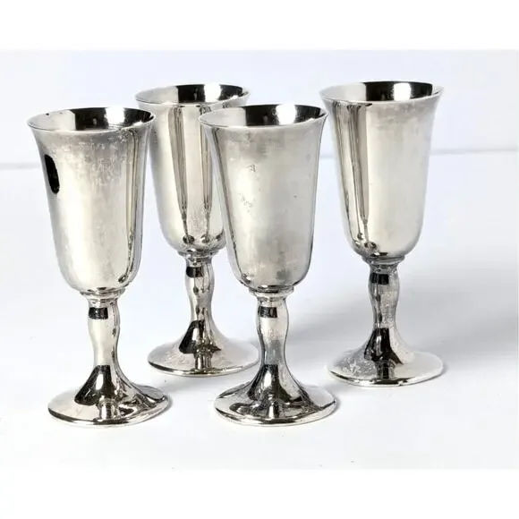 Vintage Silverplate Cordial Goblets Set of 4 Mid-Century Barware