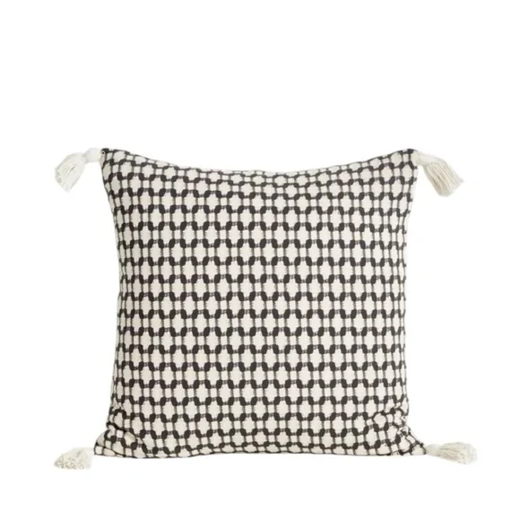Crate & Barrel Tahona Obsidian Textured Tassels Pillow Cover Sham 23